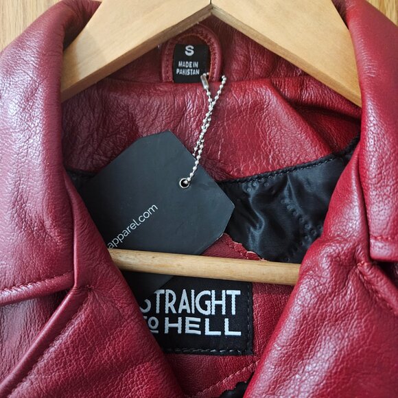 NWT Straight to Hell Defector Leather Jacket in Burgundy - S - Picture 10 of 14